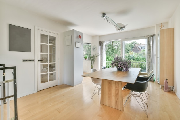 Interior design of bright and beautiful dining room