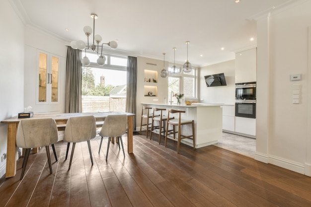 Interior design of bright and beautiful dining room