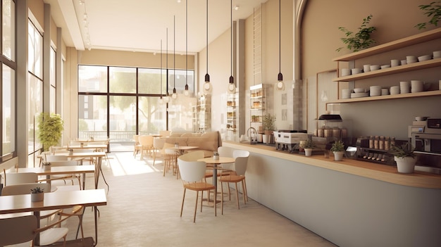 Interior design coffee shop view of modern Soft tones Generative ai