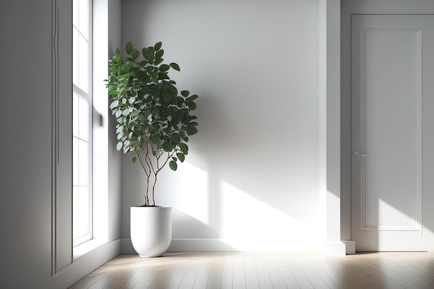 Interior design of a contemporary empty room with plants