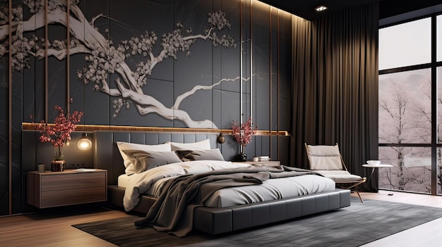 居心地の良いスタイリッシュな寝室のインテリア デザイン
