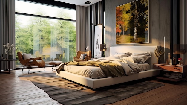 Interior design of a cozy and stylish bedroom