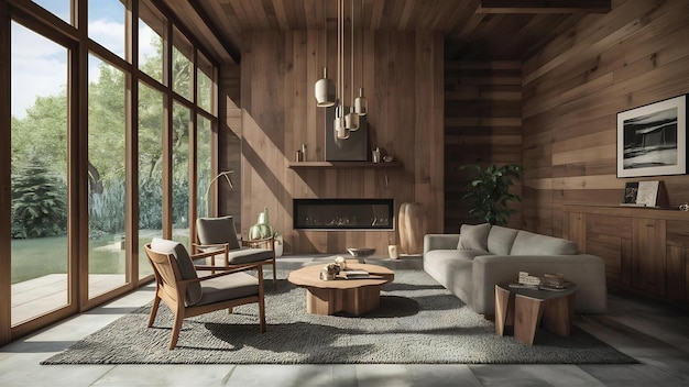 Interior design house and modern wooden chair