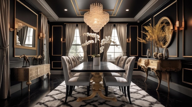 Interior design inspiration of Art Deco Glam style dining room loveliness