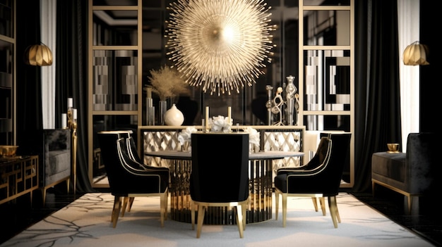 Interior design inspiration of Art Deco Glam style dining room loveliness