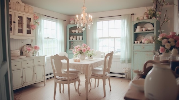 Interior design inspiration of Farmhouse Shabby Chic style dining room loveliness