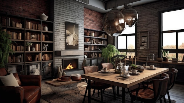 Interior design inspiration of Industrial Rustic style dining room loveliness