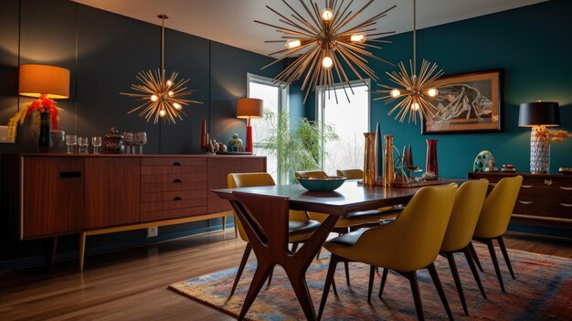 Photo interior design inspiration of midcentury modern retro style dining room loveliness