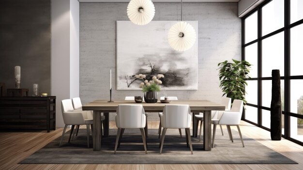 Photo interior design inspiration of modern minimal style dining room loveliness