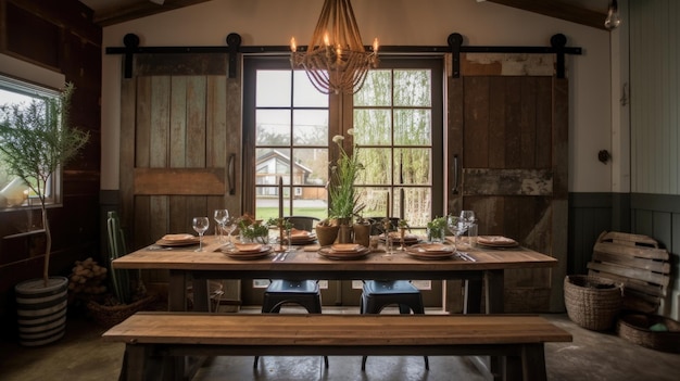 Interior design inspiration of Rustic Farmhouse style dining room loveliness
