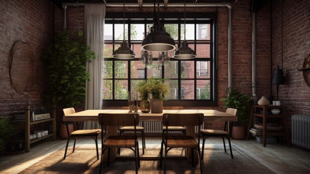 Interior design inspiration of Rustic Industrial style dining room loveliness