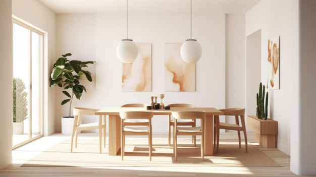 interior design inspiration of scandinavian minimalist style home dining room loveliness decorated with white and wood material and statement art generative ai home interior design