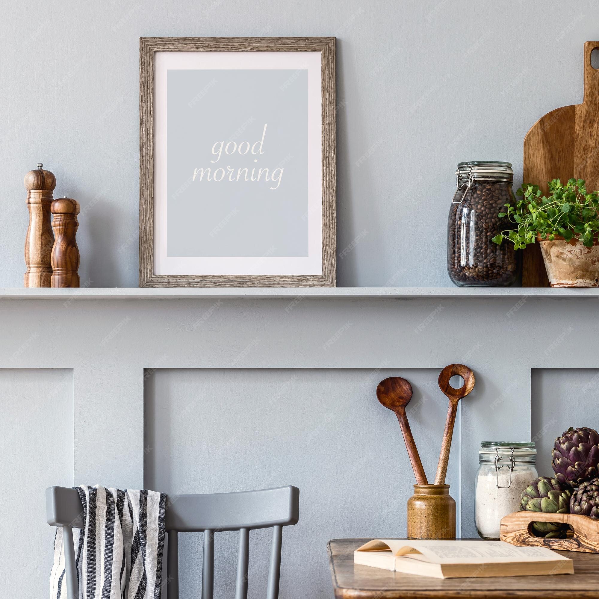 Premium Photo | Interior design of kitchen space with mock up ...