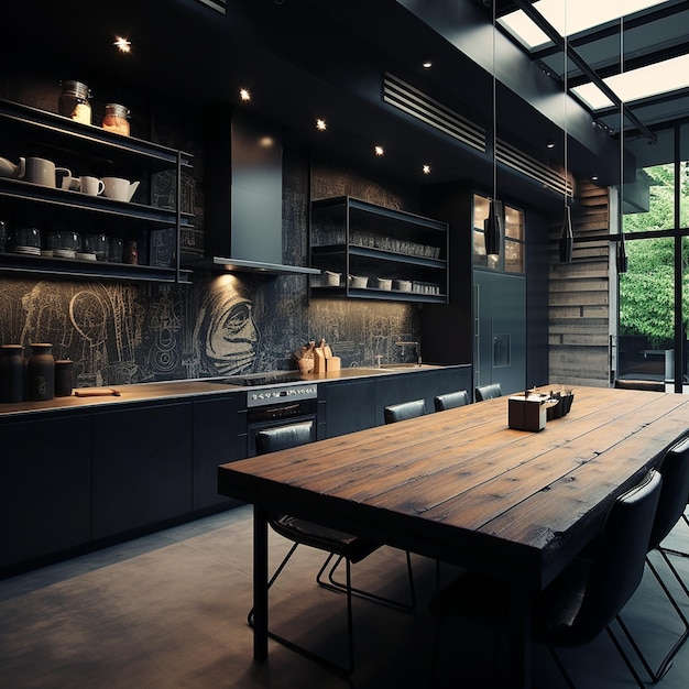 interior design of kitchen with modern dinning table