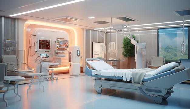Interior design and layout of a modern future medical center in hospital clinic