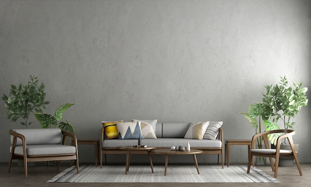 The interior design and living room and empty concrete wall