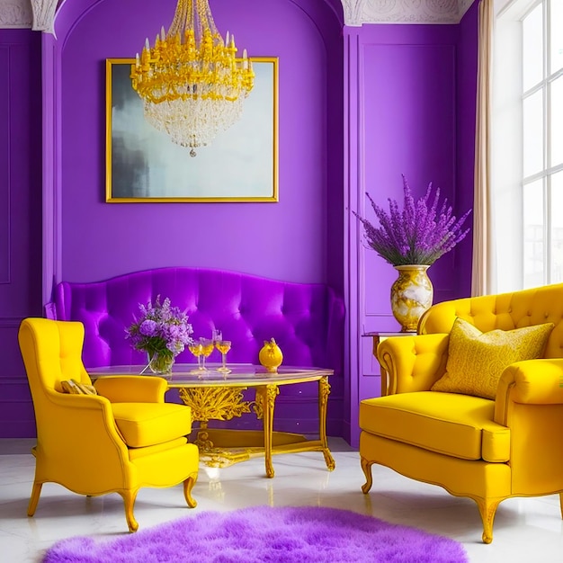 Interior design of luxury living room with armchair and lavender table generated by ai