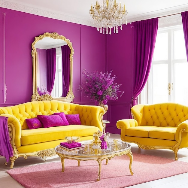 Interior design of luxury living room with armchair and lavender table generated by AI