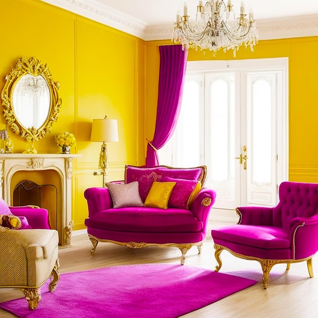 Interior design of luxury living room with armchair and lavender table generated by AI