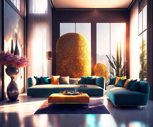 Interior design of luxury modern living room generative AI