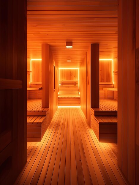 Photo interior design of a minimalistic wood fired sauna