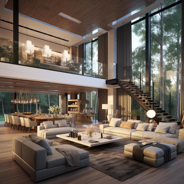 Interior design of modern doubleheight living room