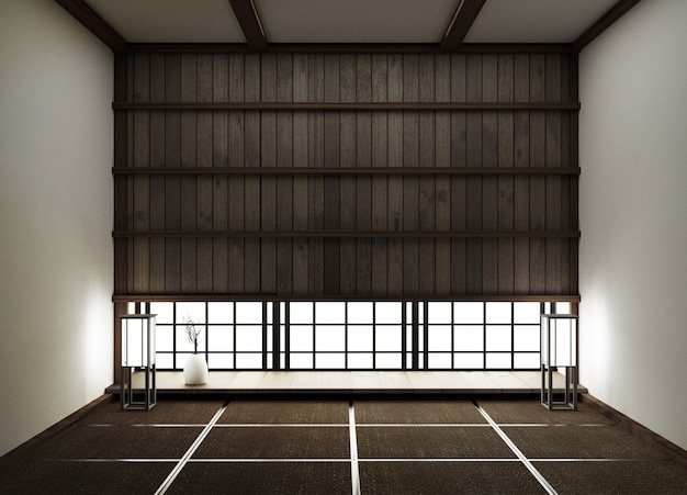 Foto interior design, moderno salotto vuoto con pavimento tatami e tradizionale rendering giapponese.3d