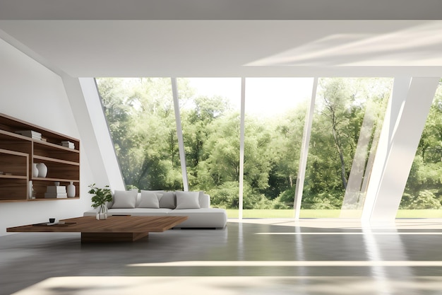 Interior design Modern interior space with nature view sunlight shining into the room