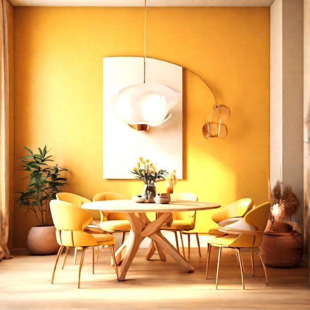 Photo interior design of modern kitchen room with cabinet wooden dining table and chairs generative ai