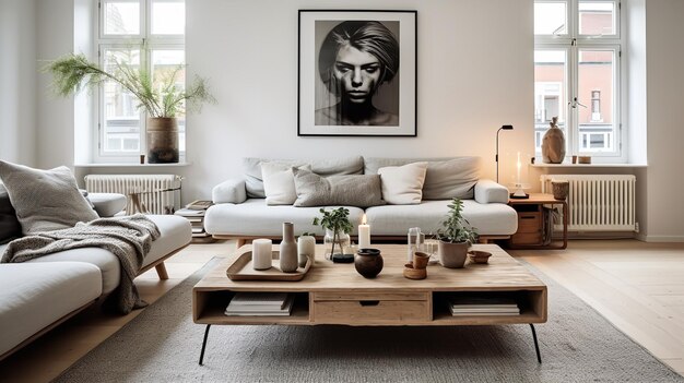 Photo interior design of a modern living room with a smart tv generative ai