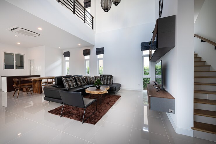 Interior Design Modern living room with sofa and furniture of a new home
