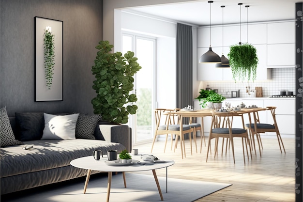 Interior design of modern scandinavian apartment Generative Ai