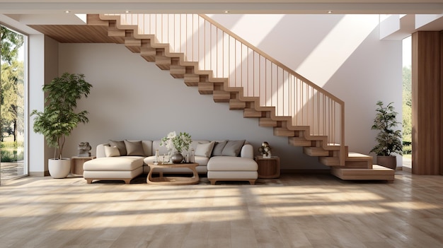 Interior design of modern staircase in villa Generative Ai