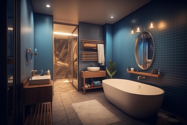 Interior design of a nice modern bathroom 3D rendering modern toilet or bathroom in hotel or house