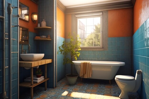 Interior design of a nice modern bathroom 3D rendering modern toilet or bathroom in hotel or house