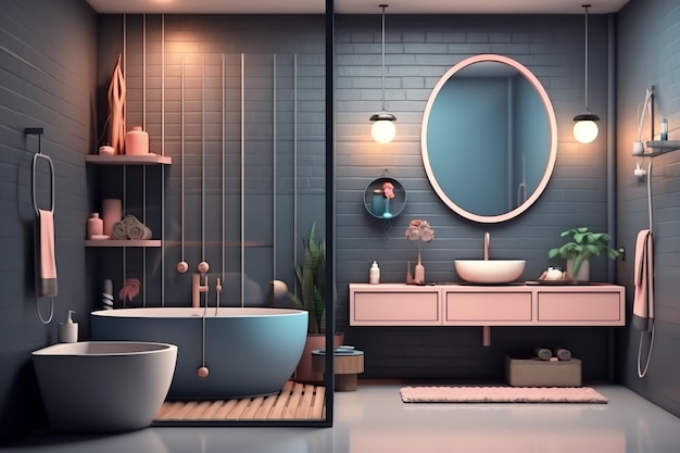 Interior design of a nice modern bathroom 3D rendering modern toilet or bathroom in hotel or house