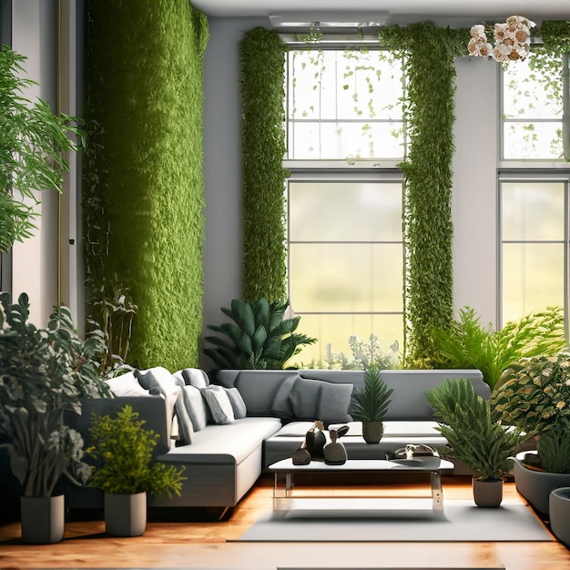 Photo interior design room with a lot of plants