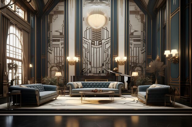 Interior Design with art deco reimagined into the modern concept