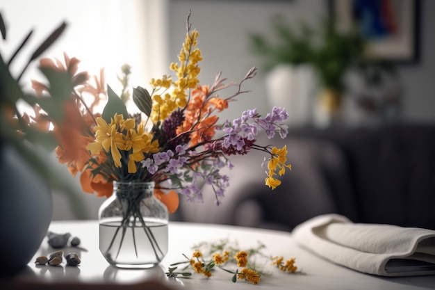 Interior design with flowers in vase Illustration AI GenerativexA