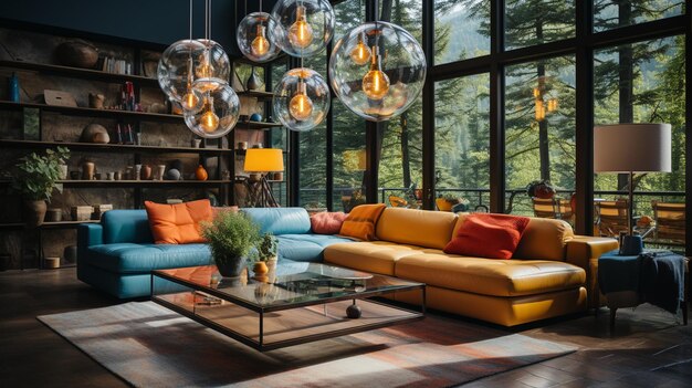 Interior design with modern living room and sofagenerative ai