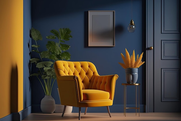 Interior Design with yellow chair Illustration Generative AI