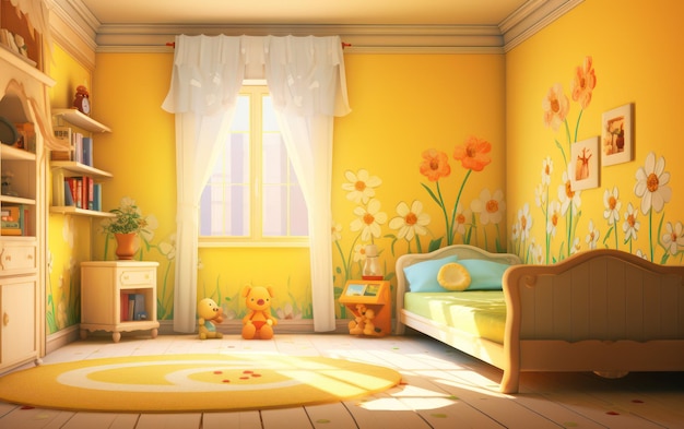 Interior design with yellow walls