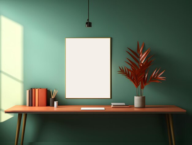 Interior design for work area with empty frame Destop on work area table work background