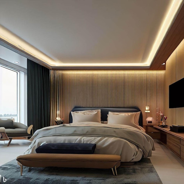 인테리어 디자인 현대적인 방 럭셔리 3D 방 럭셔리 침실 방 금속 추상