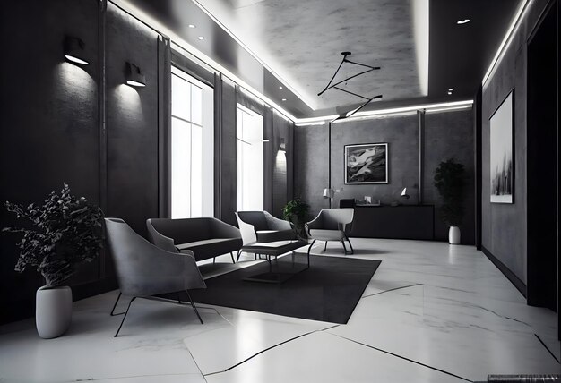 Interior designs of An Office reception waiting area minimalist modern space Generative AI