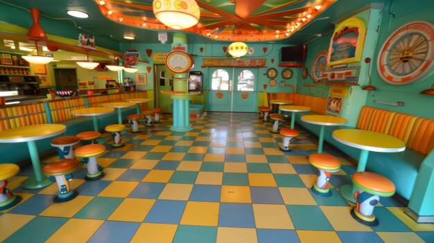 Photo the interior of the diner at the disneyland resort in florida