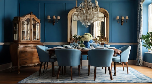 Interior dining room of a modern Scandinavian home
