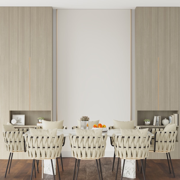 Interior of a dining room with table and chairs