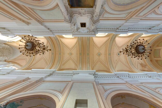 Interior Dome And Looking Up Into A Old Gothic Or Baroque Catholic Church Ceiling