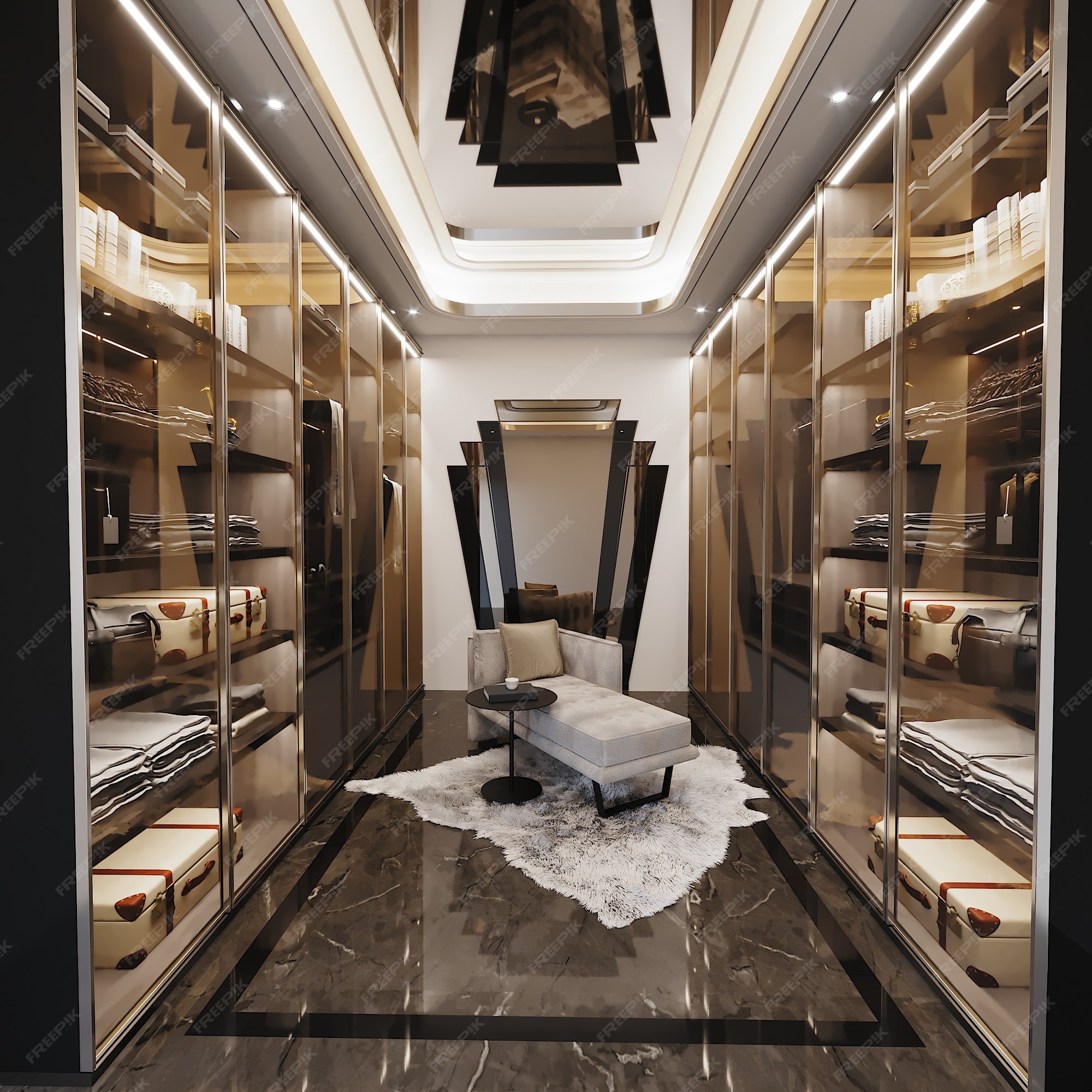 Premium Photo | Interior of dressing room design with cabinet and chairs, 3d render